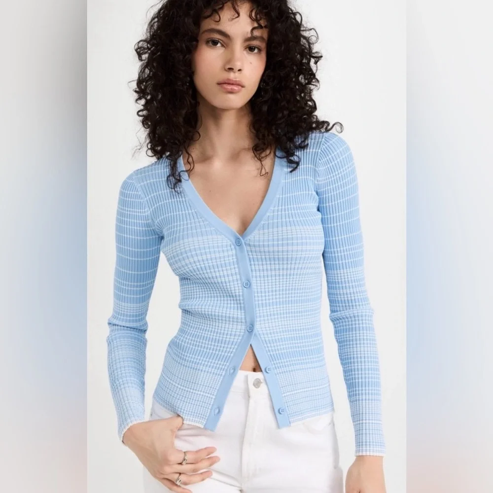 STAUD Color Block Ribbed Cardigan Sweater - Picture 1 of 11